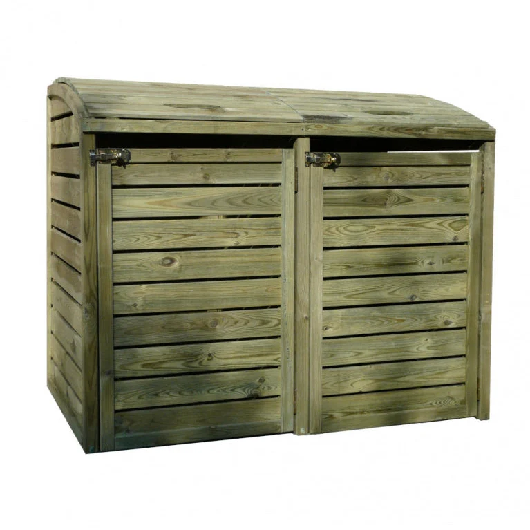 Cache-poubelles double en bois traité – pin naturel – 1,45 x 0,95 x 1,2 m