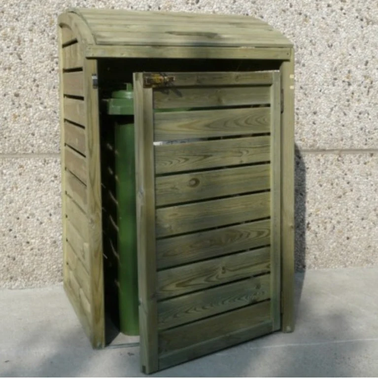 Cache-poubelle simple en bois traité – pin naturel – 0,75 x 0,95 x 1,20 m