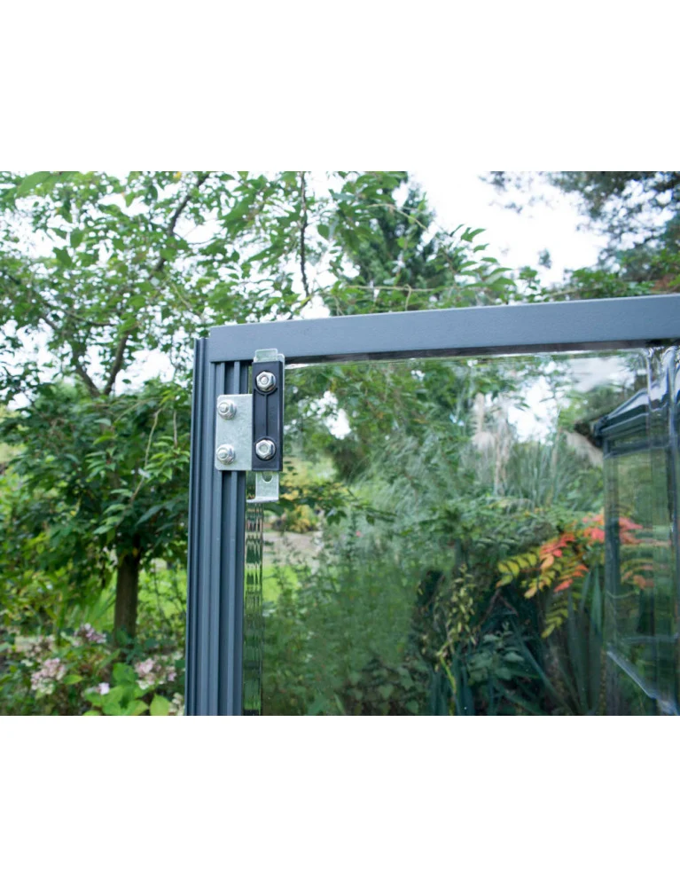 Serre de jardin hexagonale Oasis 2,47 x 2,13 m grise - aluminium - fenêtre et gouttières