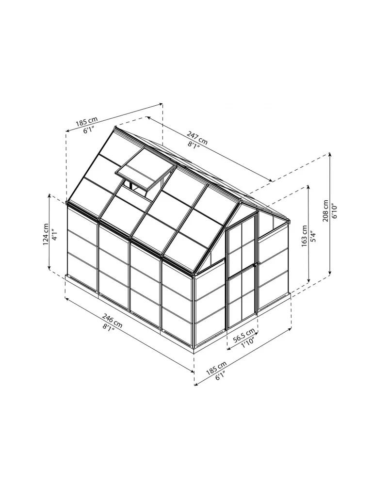 Serre de jardin Harmony 2,47 x 1,85 m grise - aluminium - fenêtre et gouttières