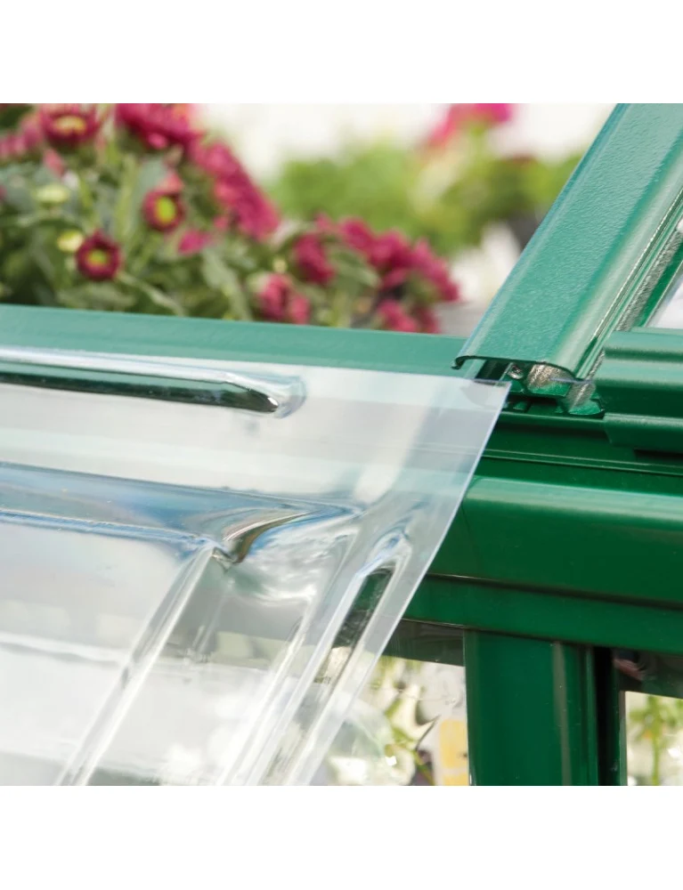 Serre de jardin Harmony 2,47 x 1,85 m verte- aluminium - fenêtre de toit et gouttières