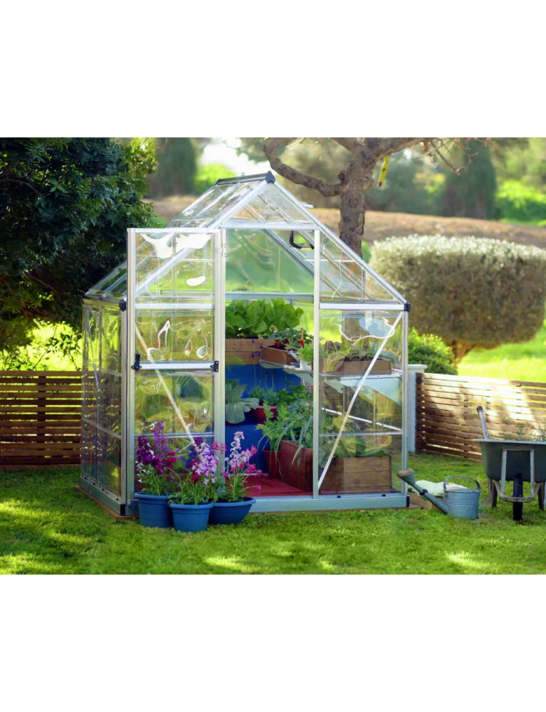 Serre de jardin Harmony 1,85 x 1,26 m silver - aluminium - fenêtre de toit et gouttières