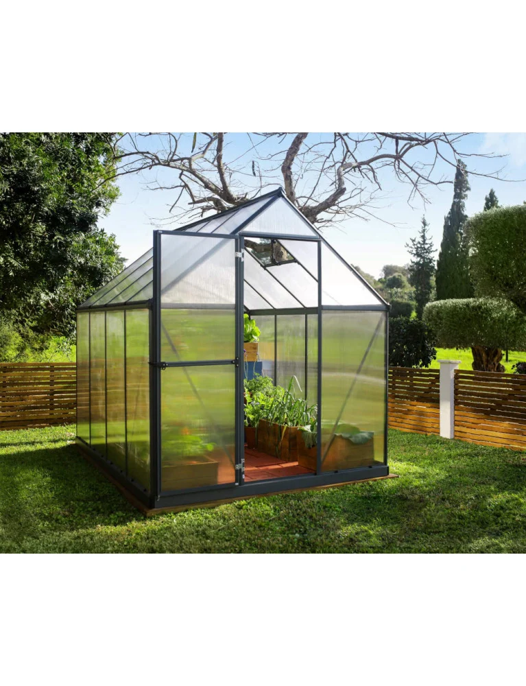 Serre de jardin Mythos 1,85 x 2,46 m grise - aluminium - fenêtre de toit et gouttières