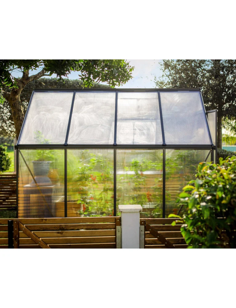Serre de jardin Mythos 1,85 x 2,46 m grise - aluminium - fenêtre de toit et gouttières