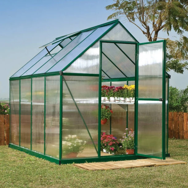 Serre de jardin Mythos 1,85 x 2,46 m verte – aluminium – fenêtres de toit & Gouttières