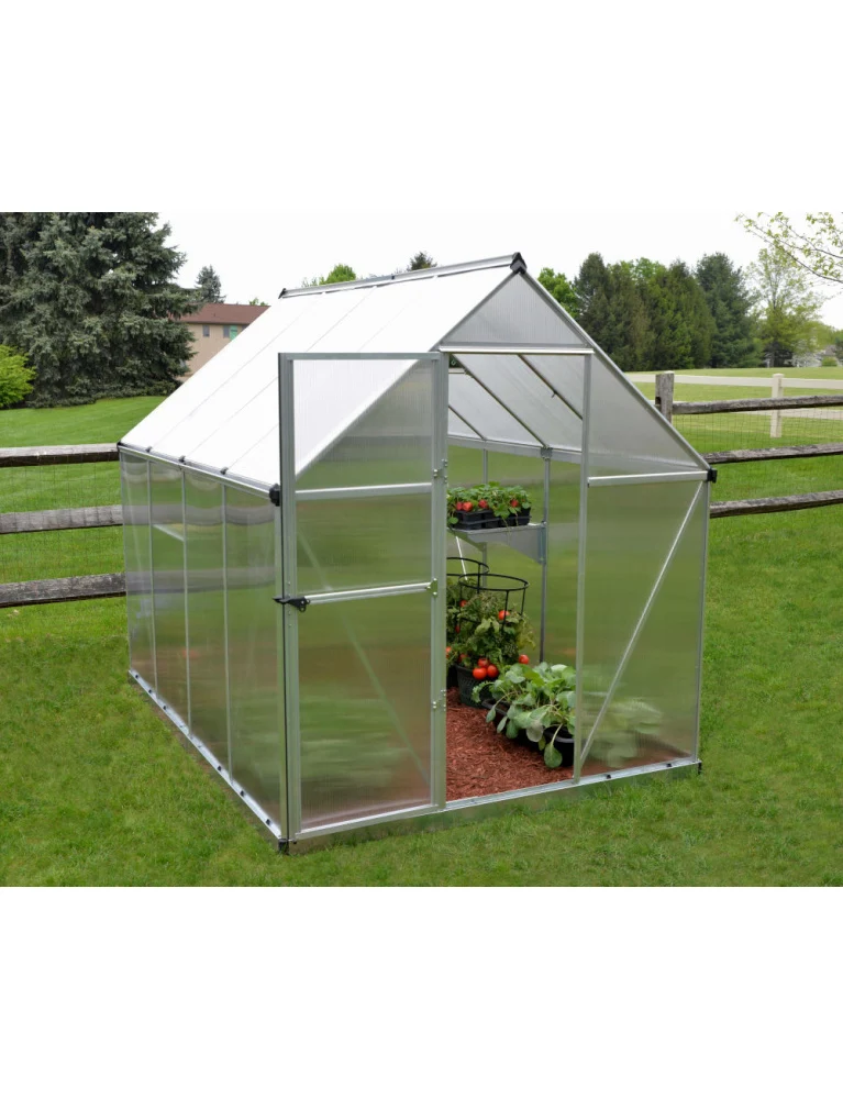 Serre de jardin Mythos 1,85 x 2,46 m silver - aluminium - fenêtre de toit et gouttières