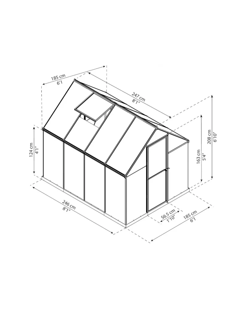 Serre de jardin Mythos 1,85 x 2,46 m silver - aluminium - fenêtre de toit et gouttières