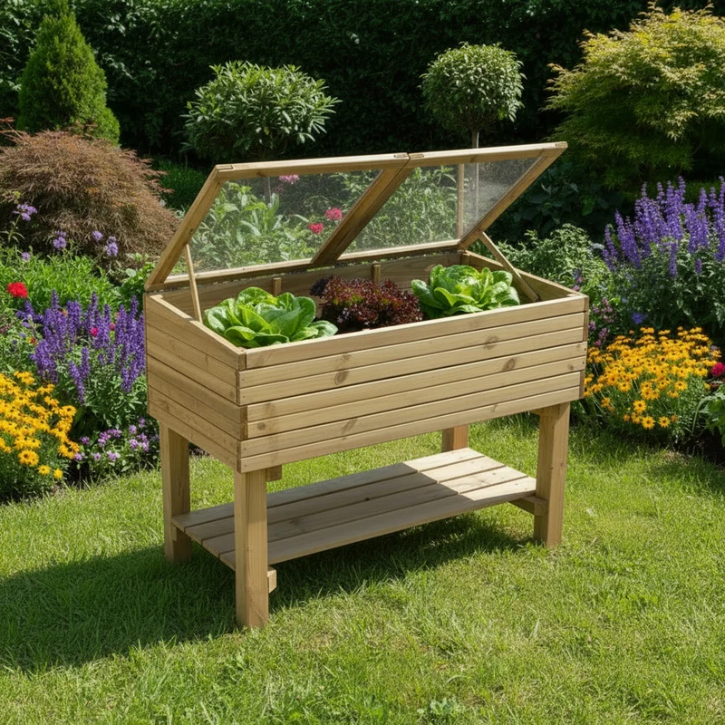 Serre sur pieds en bois traité - 1,2 x 0,6 x 0,9 m - 225 L - géotextile inclus