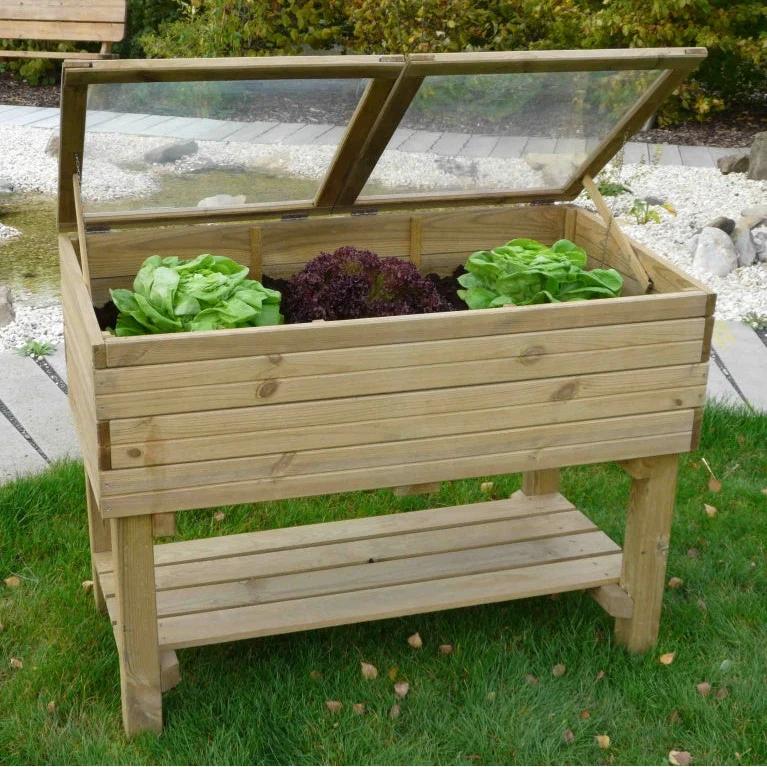 Serre sur pieds en bois traité - 1,2 x 0,6 x 0,9 m - 225 L - géotextile inclus