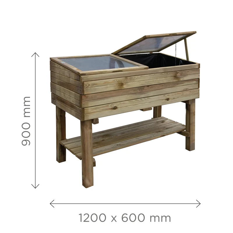 Serre sur pieds en bois traité - 1,2 x 0,6 x 0,9 m - 225 L - géotextile inclus