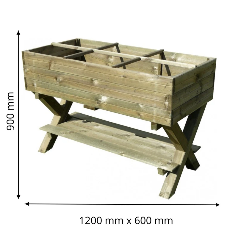 Potager sur pieds 1,2 x 0,6 x 0,9 m - croisillons, géotextile et tablette - traité autoclave