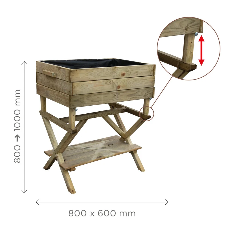 Potager sur pieds réglable 0,8 x 0,6 m / 0,8 x 1 m - géotextile et croisillons - traité autoclave