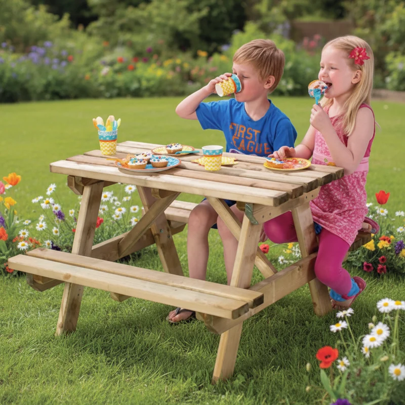 Table de pique-nique en bois pour enfants – 91 x 89 x 57 cm – pin sylvestre traité