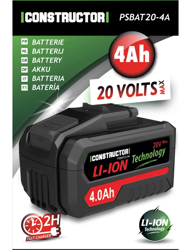 Batterie lithium 20V – 4Ah – autonomie longue durée – compatible Constructor