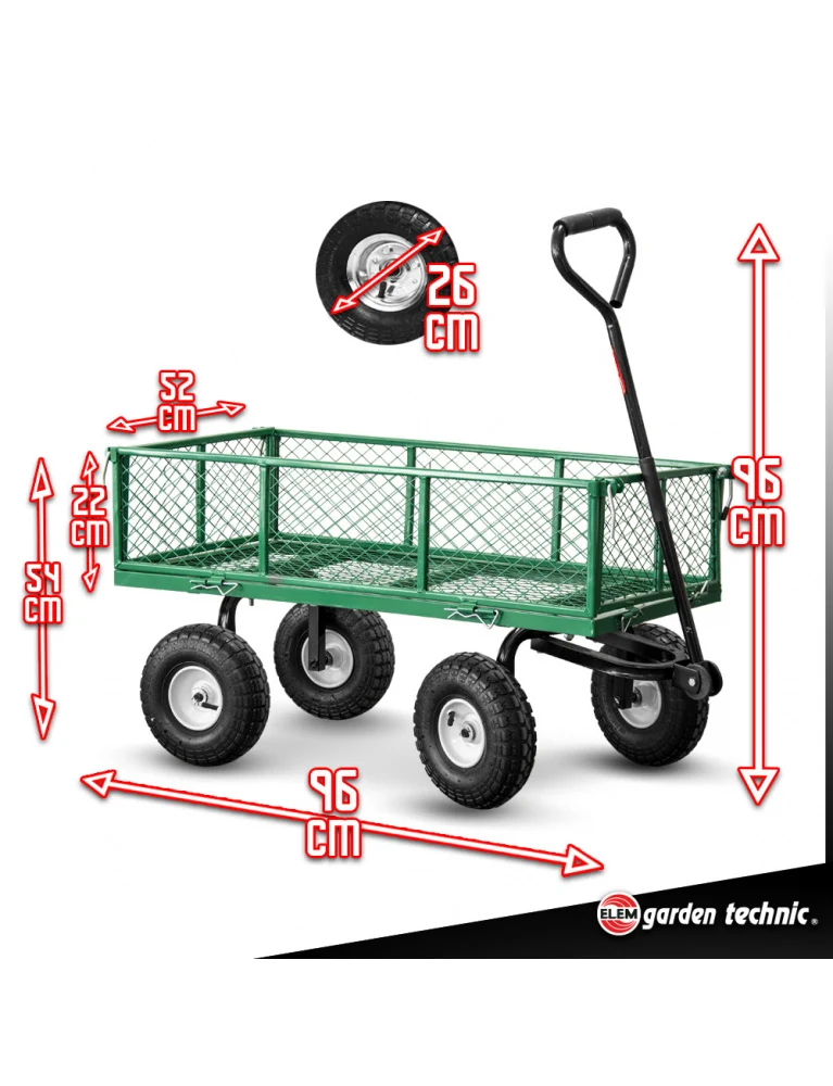 Chariot de jardin en acier - 97x 52 x 59 cm