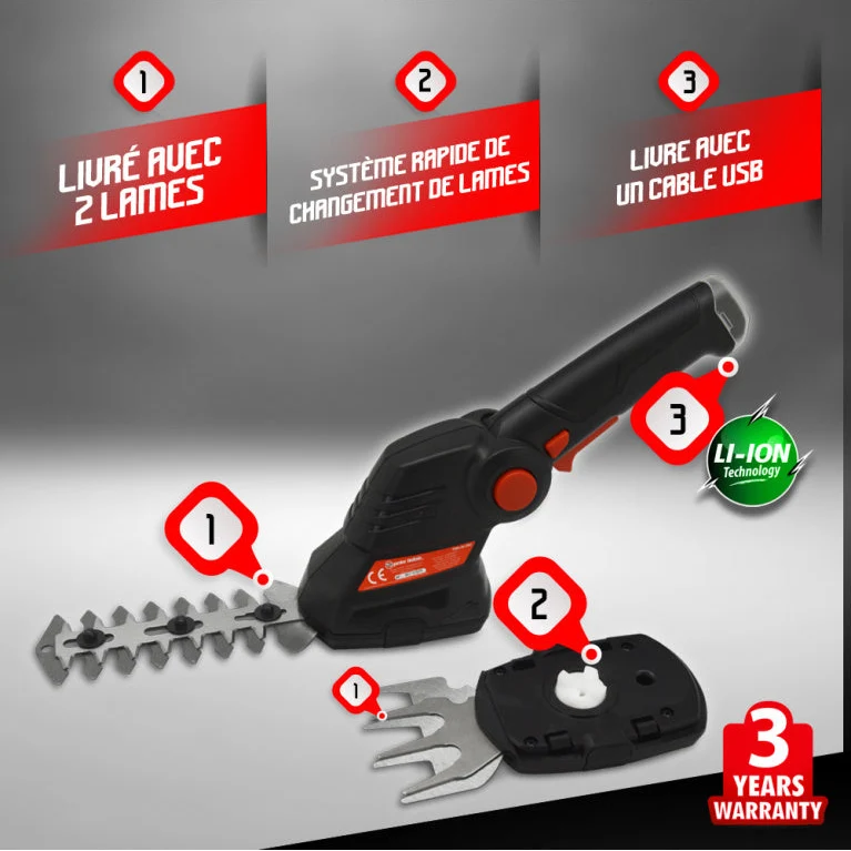 Cisaille / Taille-haie batterie 3.6V - avec batterie et câble de rechargement