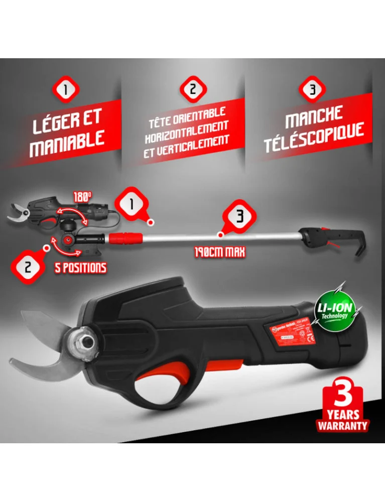 Sécateur rechargeable 7.2V - avec perche téléscopique -avec batterie et chargeur