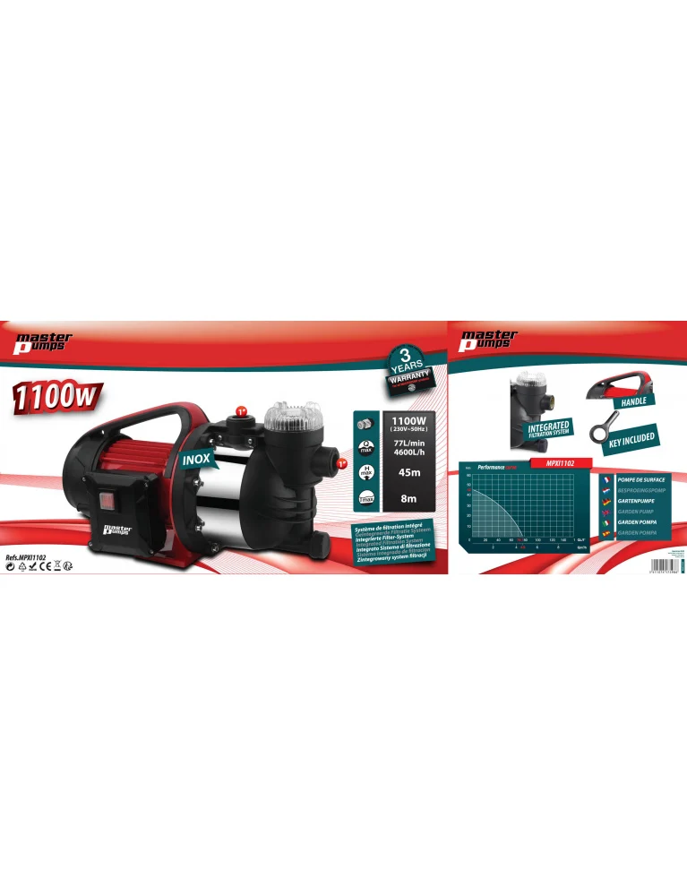 Pompe d’arrosage Inox 1100W – Débit 4600L/h