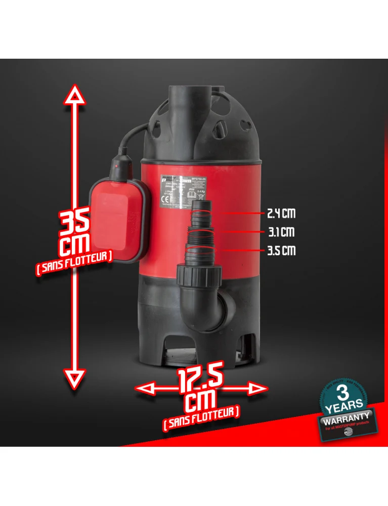 Pompe vide-cave eaux claires 750W avec flotteur - 12500L/h