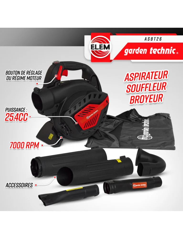 Aspirateur-souffleur-broyeur thermique 25.4 cc - 245 km/h