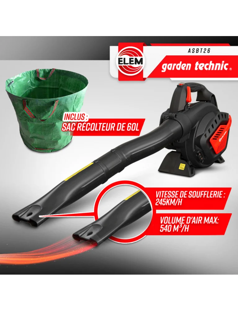 Aspirateur-souffleur-broyeur thermique 25.4 cc - 245 km/h