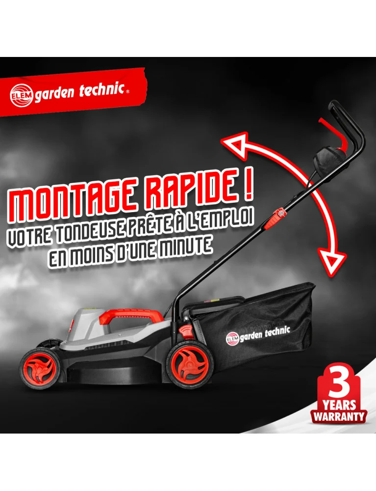Tondeuse à gazon électrique 1500W - 37 cm - bac de 35 L