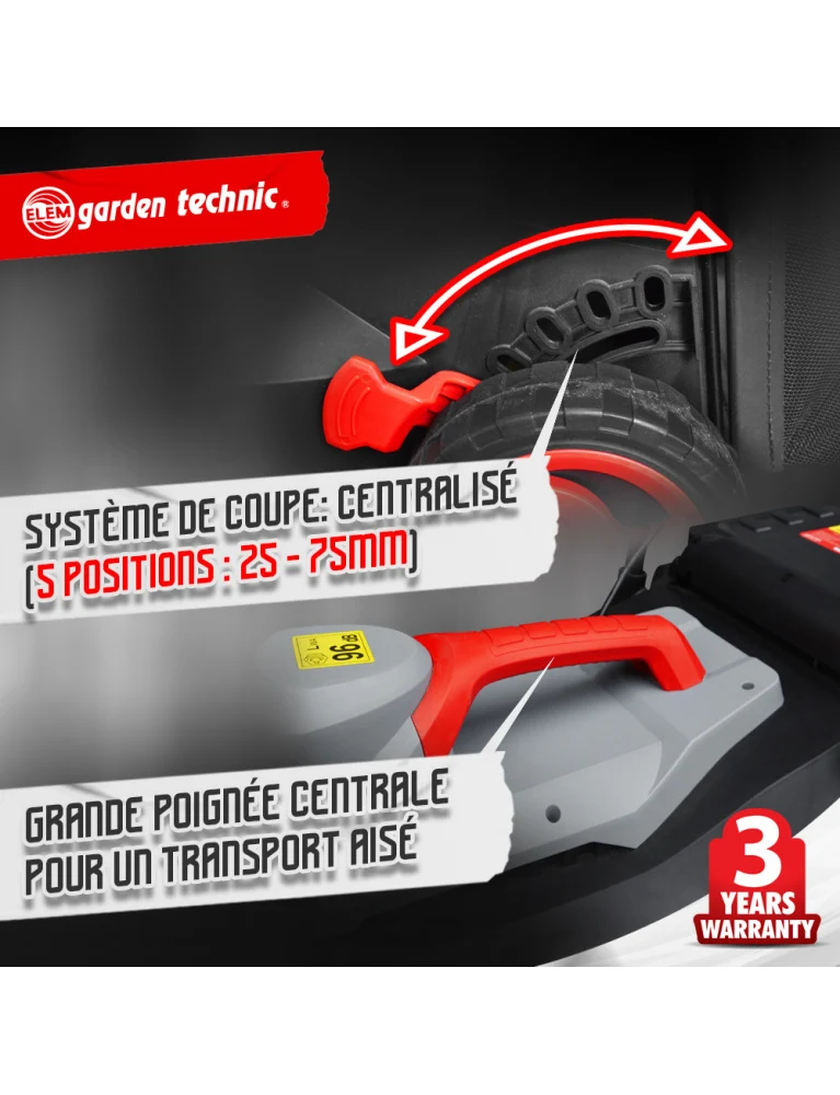 Tondeuse à gazon électrique 1500W - 37 cm - bac de 35 L