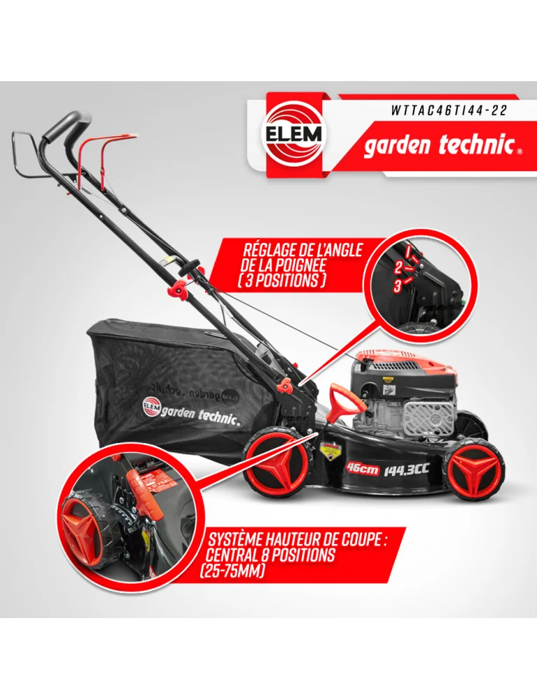 Tondeuse thermique autotractée 144.3 cc - 46 cm - bac de 60 L