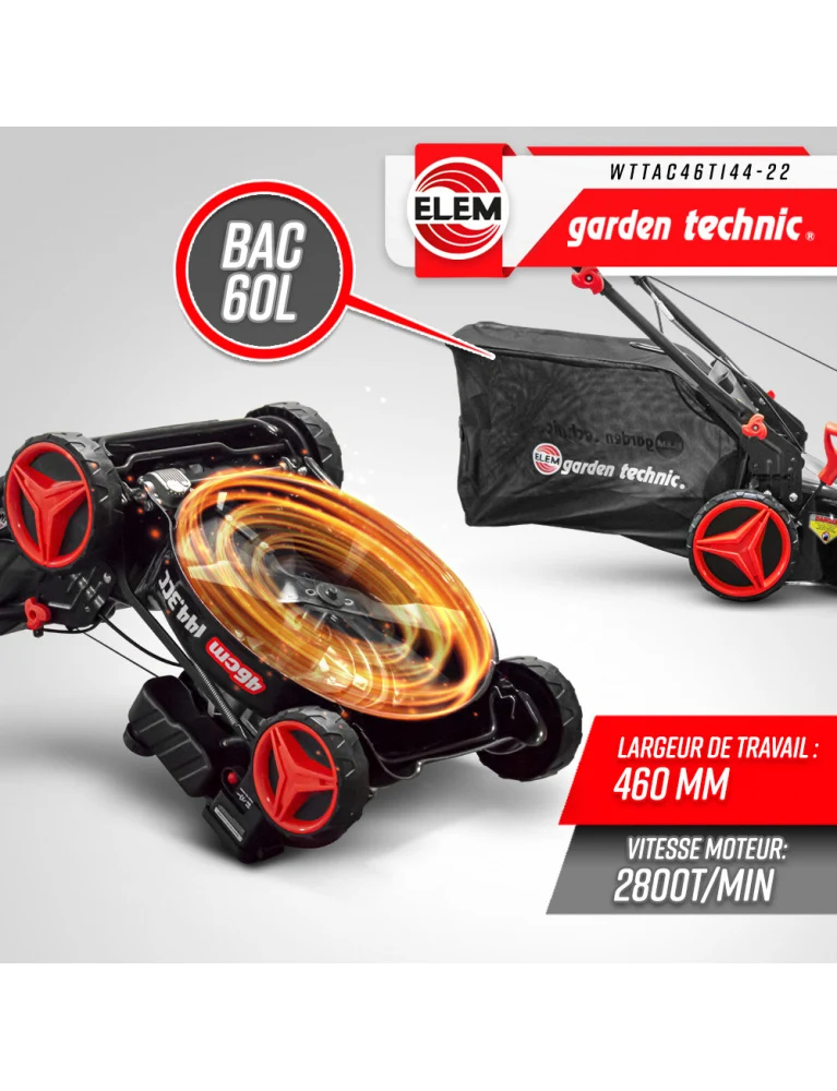 Tondeuse thermique autotractée 144.3 cc - 46 cm - bac de 60 L