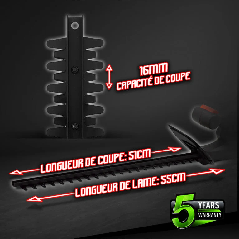 Taille haies 20v - Lame 55cm - Capacité de coupe 16mm - sans batterie