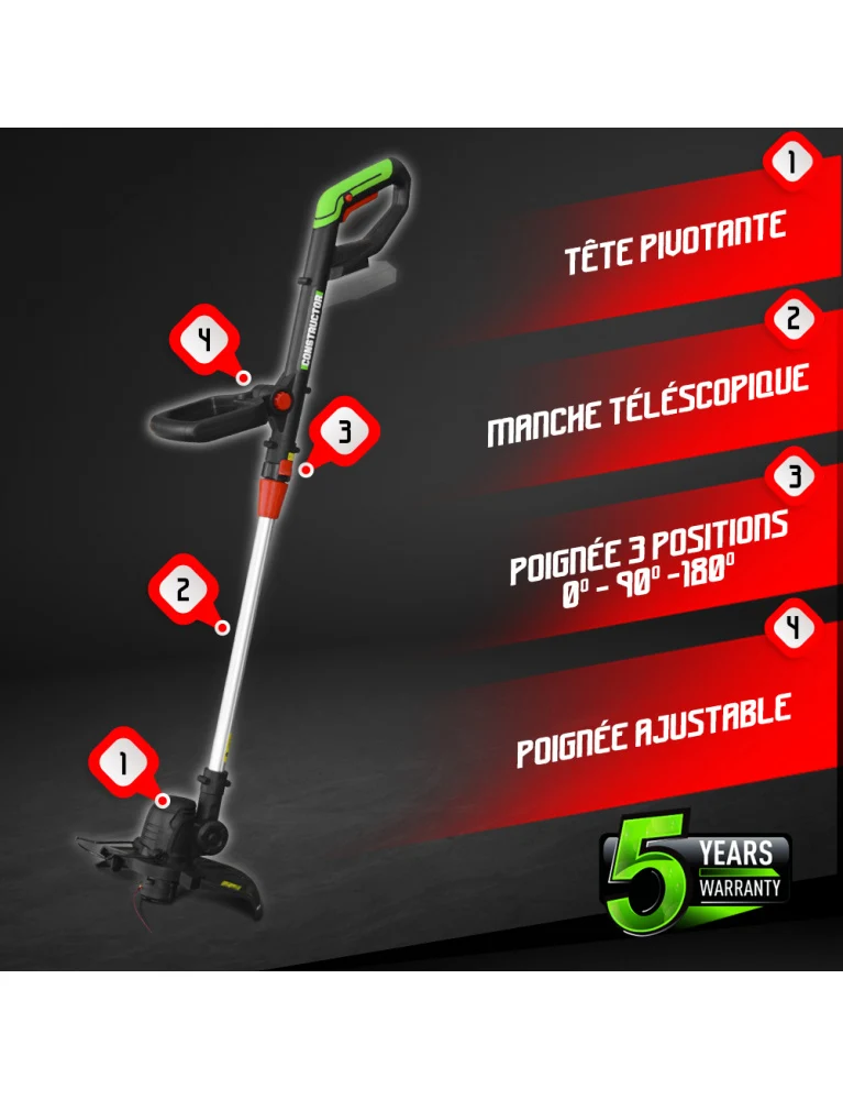 Coupe-bordure 20V max - coupe 25 cm - manche téléscopique- manche orientable - sans batterie