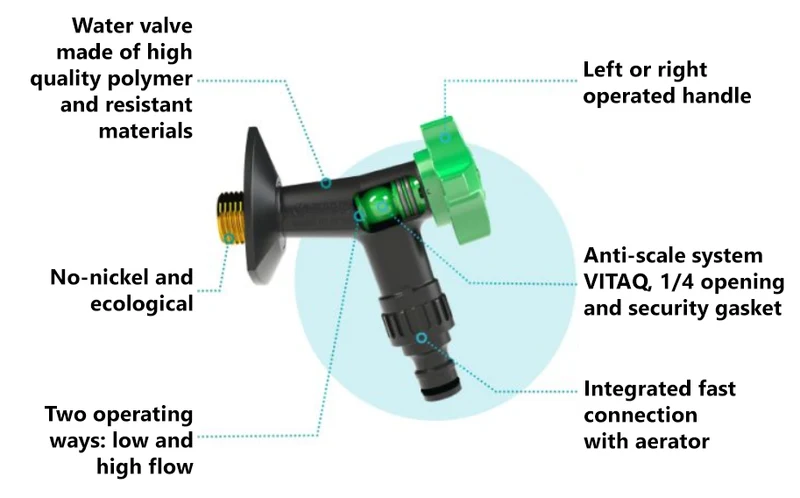 Green Handle Garden Tap Low/High Flow Patio Mode Faucet Anti-Calc System