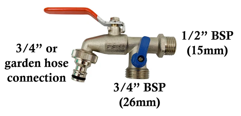 1/2 Inch Double Outlet Garden Outdoor Tap Valve Faucet Fits Hozelock