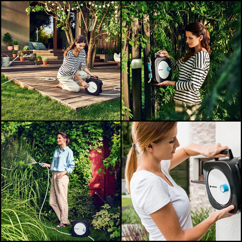 12m Garden Hose Watering Reel Nozzle Sprinkler Lighweight Portable/Wall Mounted