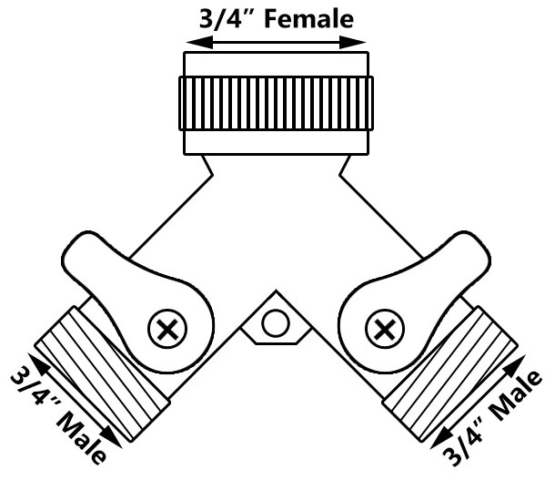 3-Way Valve Brass Water Female 3/4" Inch x Male 3/4" Inch x2 BSP Garden Tee