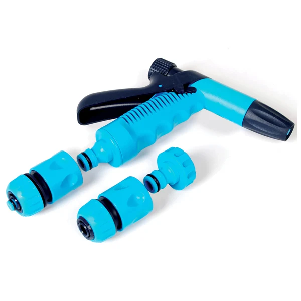 3/4 Inch Garden Hand Water Gun Plastic Spray 4 Piece Hose Connector Nozzle Set