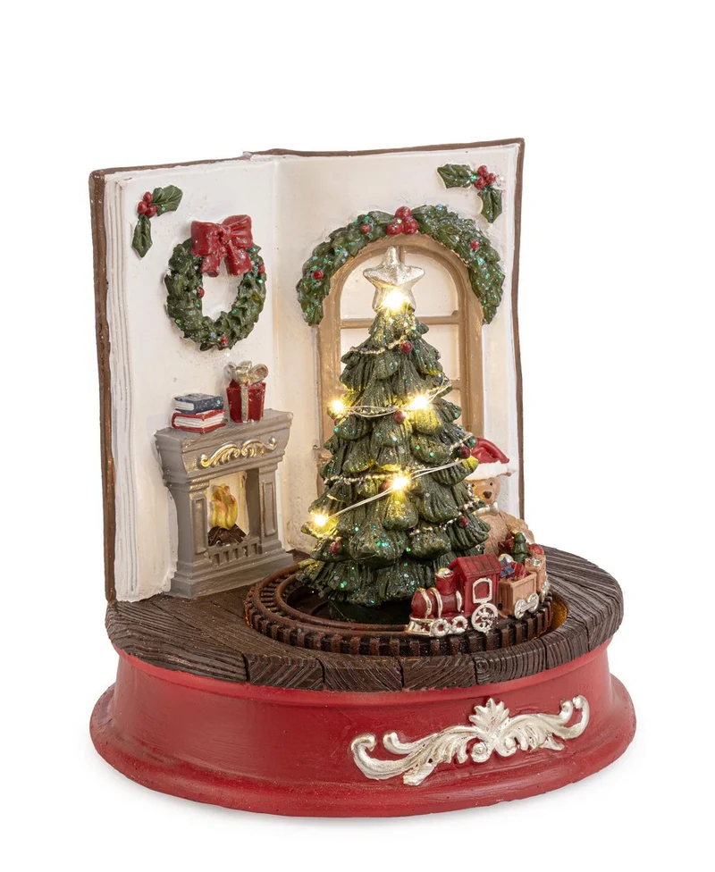 Decorazione Pino Holly Libro con LED D16,8x17h cm Christmas