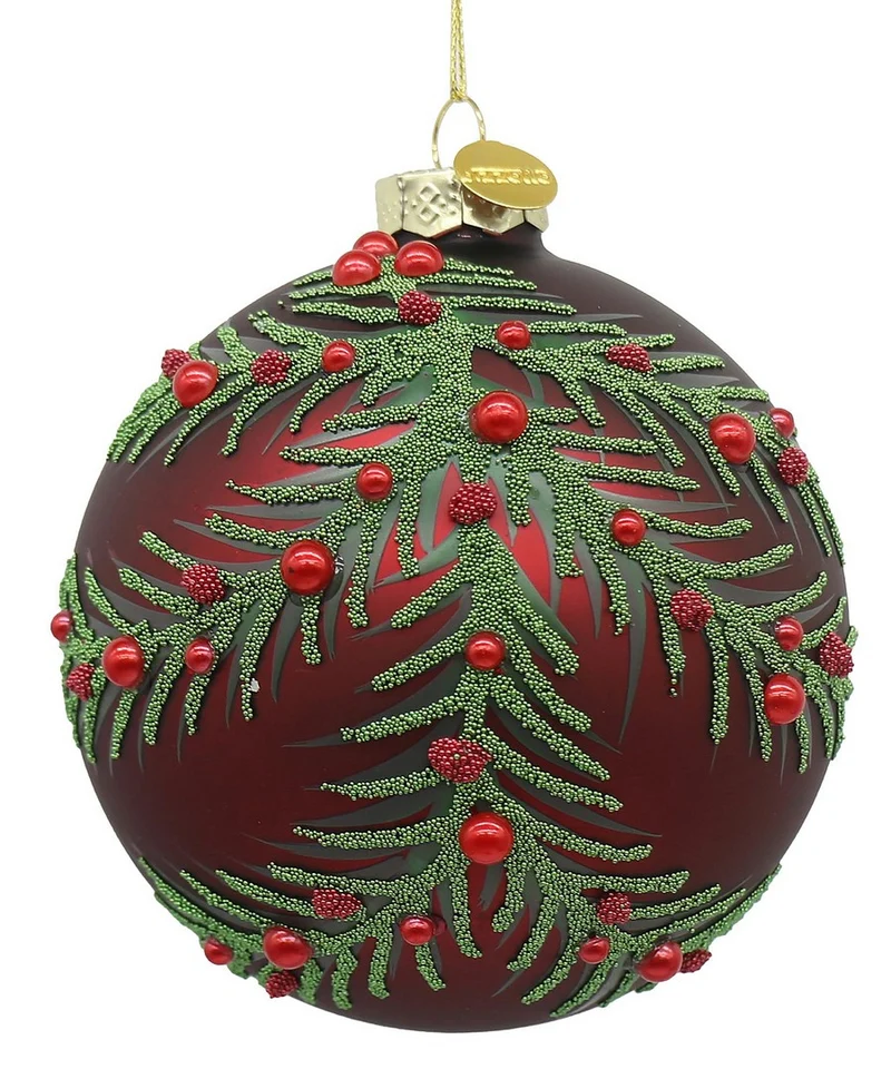 Sfera in Vetro Decorata Rami D10cm Rosso Christmas