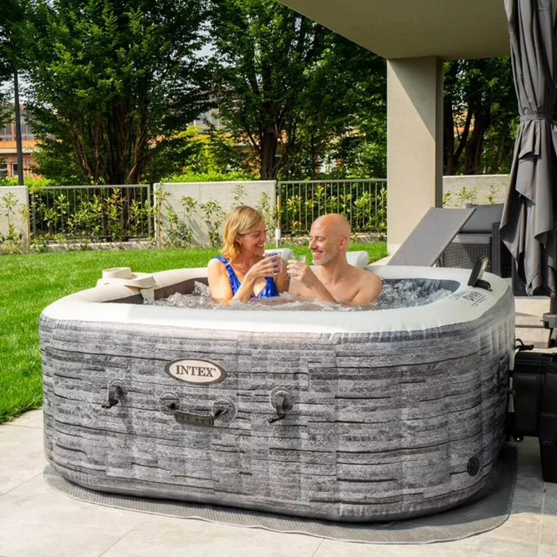Spa Idromassaggio Greystone Deluxe 4 posti 175cm x 175cm x 71cm Grigio effetto pietra INTEX