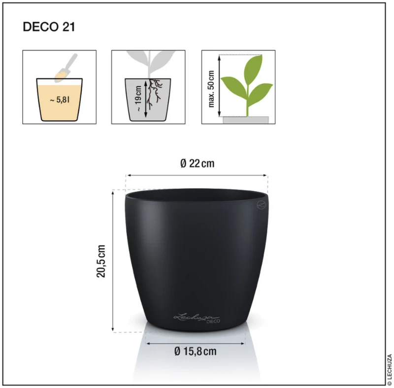 Vaso Classico "Deco 21" D22 H20.5CM Verde Tiglio Opaco LECHUZA
