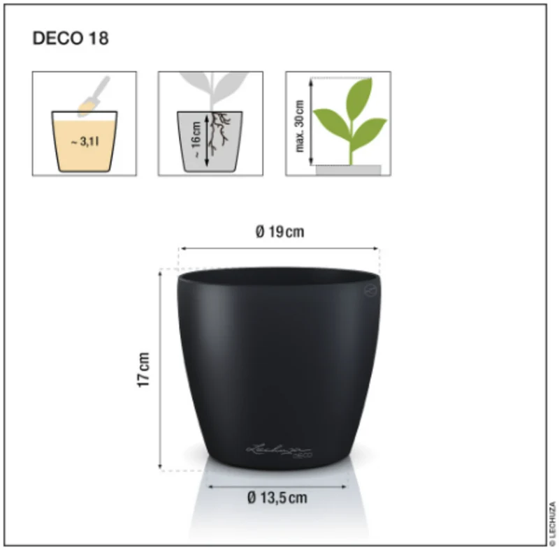 Vaso Classico "Deco 18" D18 H17CM Grigio Ardesia Opaco LECHUZA