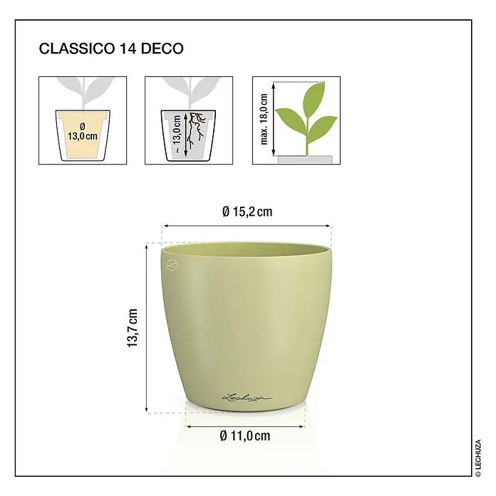 Vaso Classico "Deco 14" D15 H13.5CM Grigio Ardesia Opaco LECHUZA
