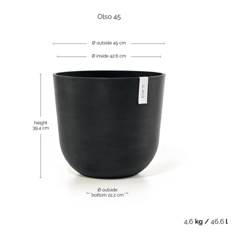 Vaso Oslo D45 H39,2 Cm Grigio Scuro Ecopots