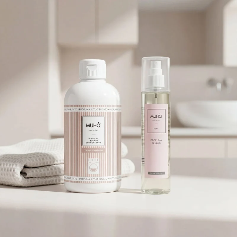 Set Profumatore Ambiente e Spray Bucato 100ml + 250ml Talco e Muschio MUHA