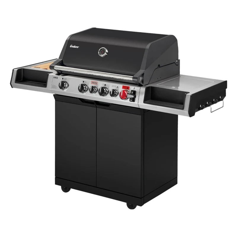 Barbecue a Gas 4 Fuochi con Cruster e Fornello Laterale Nero e Acciaio ENDERS