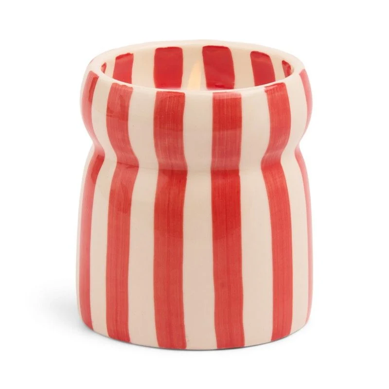 Candela in Ceramica Cabana a Strisce Rosse Hibiscus Bay 184g Paddywax