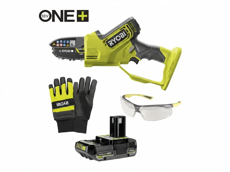 Set Seghetto da Potatura a Batteria 10 cm con guanti e occhiali RYOBI 18V ONE+