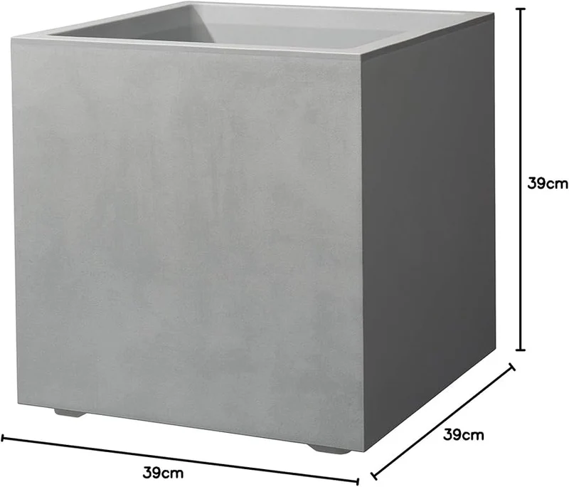 Vaso quadrato con riserva d’acqua Millenium, 39x39x39 cm, sandstone