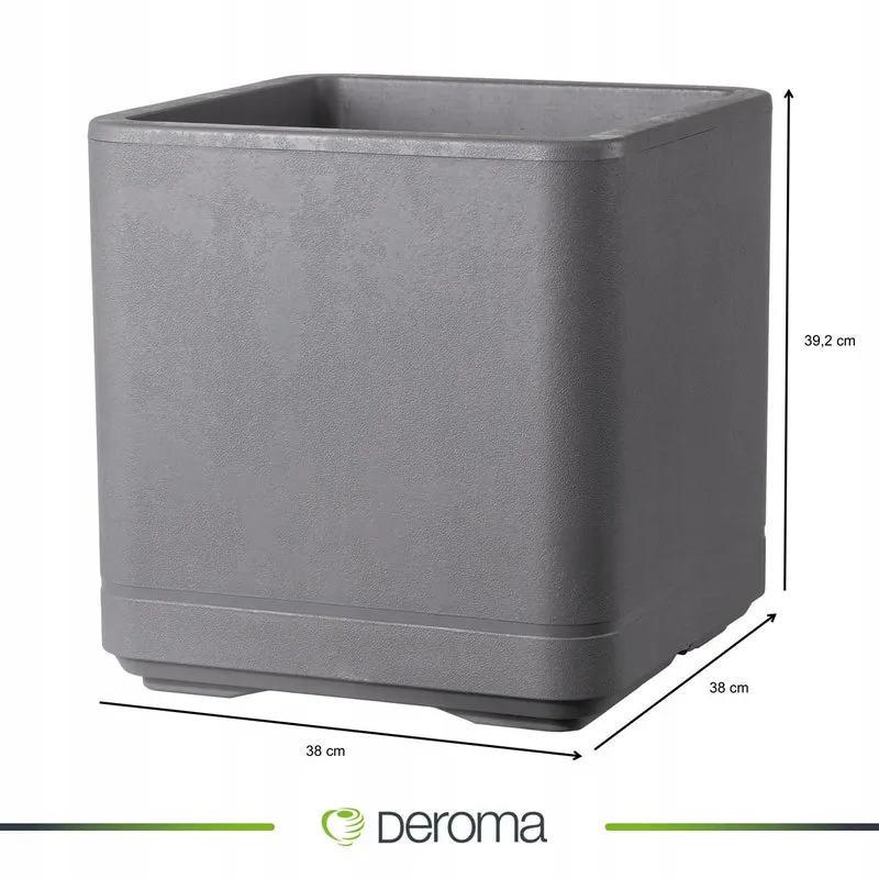 Vaso quadrato con riserva d’acqua Cubo Cosmo, 38x38x39,2 cm (25,5 L), Grigio Cenere
