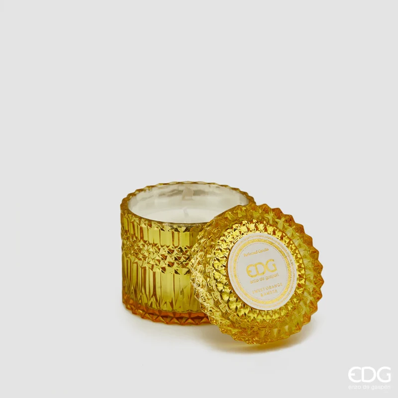 CANDELA CRYSTAL CON VASO H 8,5 CM D 9 CM 160GR AMBRA ED ARANCIO DOLCE